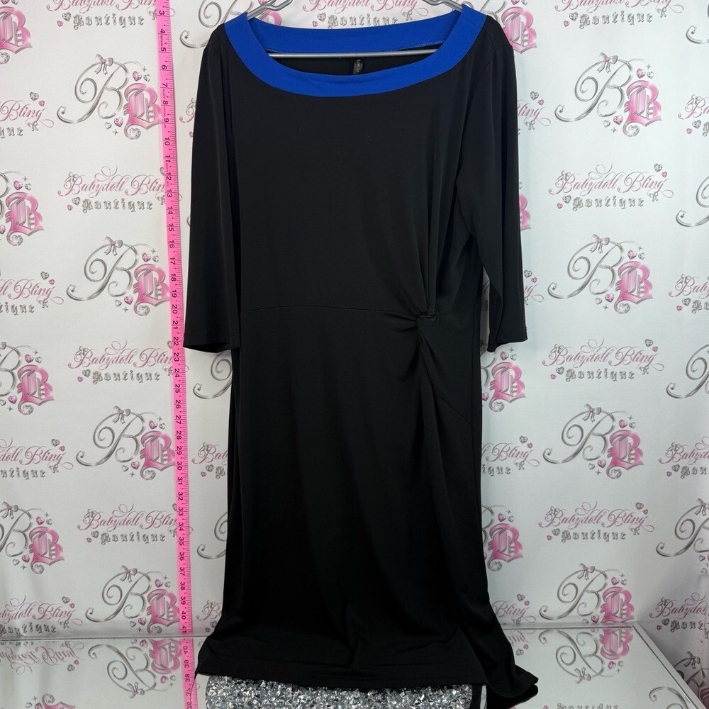 Lori M collection black Midi Dress with Royal Blue Trim - Knot-Detail Dress